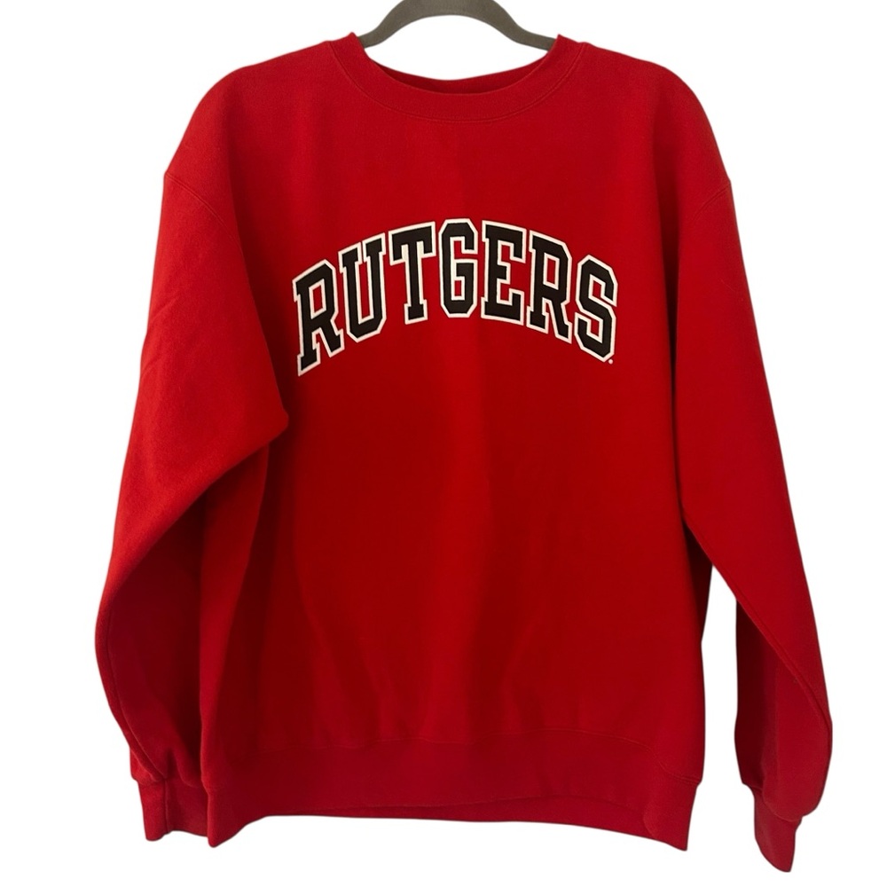 Red Rutgers University Crewneck Champion Sweatshirt Men’s Unisex Size Large Fit!